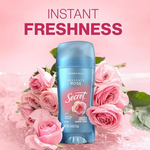 Secret Fresh Antiperspirant Deodorant For Women 72Hr Breathable Sweat & Odor Protection Instant Freshness & Gentle Ph Balancing Minerals Invisible Solid Delicate Rose Scent 2.6 Oz (Pack Of 3)