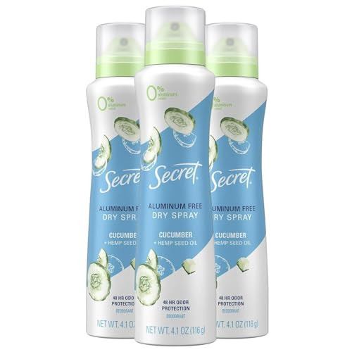 Secret Dry Spray Aluminum Deodorant For Women Refreshing Cucumber 4.1 Oz (Pack Of 3)