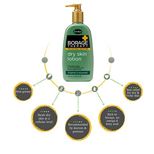 Shikai Borage Therapy Body Lotion (8Oz) Lightly Fragranced Moisturizer Cream For Dry Hands & Body With Borage Seed Oil