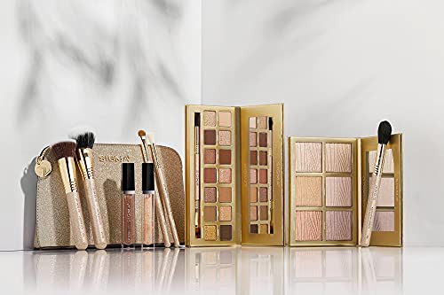 Sigma Beauty Ambiance Complete Collection - 14 Buttery Eyeshadow Powders Highlighter Palette With 6 Metallic Highlighters 2 Hydrating Lip Gloss & 5 Makeup Brushes - Full Makeup Set