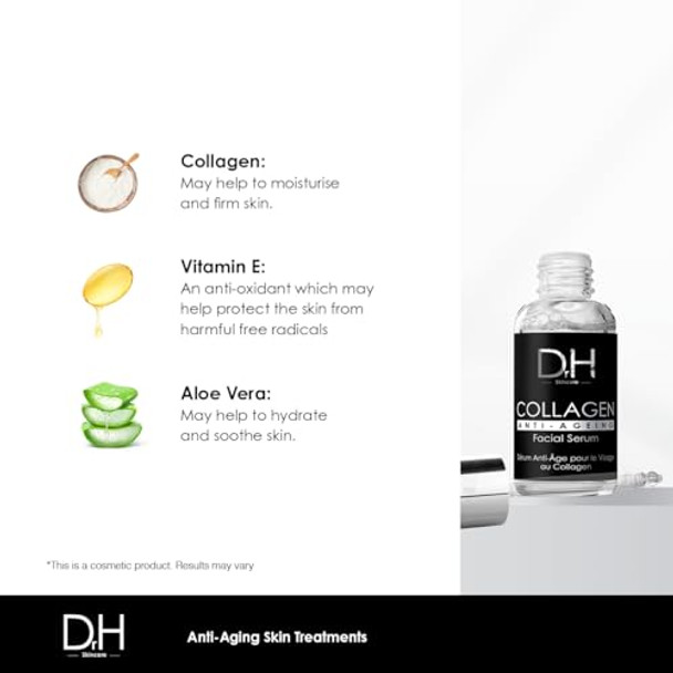Skin Chemists Dr H Anti-Aging Collagen Facial Serum 30Ml Clean Beauty Formula With Organic Ingredients For Radiant Plump Skin Hydrating & Texture Smoothing Serum Vegan & Cruelty-