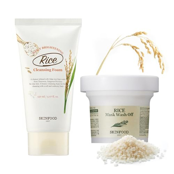 Skin Food Since 1957 Rice Daily Mask Wash Off (3.5 Oz) & Firming Facial Cleansing Foam (5.07 Fl Oz) Exfoliating Softening & Smooth The Skin
