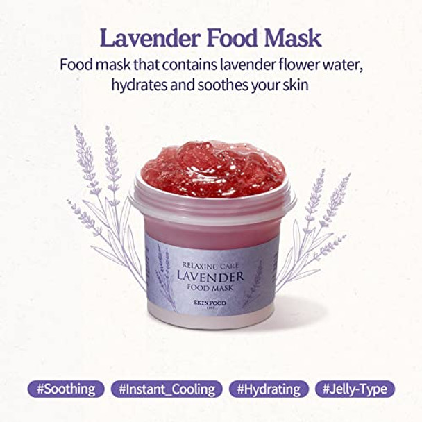 Skin Food Since 1957 Lavender Facial Mask Panthenol Contains Hydrating & Cooling Gel Wash-Off Mask For Sensitive Skin Shower-Proof Texture - Wash Off Exfoliating Mask 4.23 Oz.(120G)