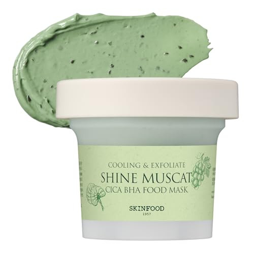 Skin Food Since 1957 Shine Muscat Cica Bha Food Mask – Soothing & Cooling Wash-Off Face Mask With Real Shine Muscat Cica And Bha – Exfoliating Pore-Clearing Vegan Korean Skincare 180G