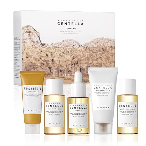 Skin1004 Madagascar Centella Travel Kit Toner Ampoule Soothing Cream Cleansing Oil Ampoule Foam Basic Skincare Box Compact Size Sets Mothers Day s For Mom s For Women Trial Kit