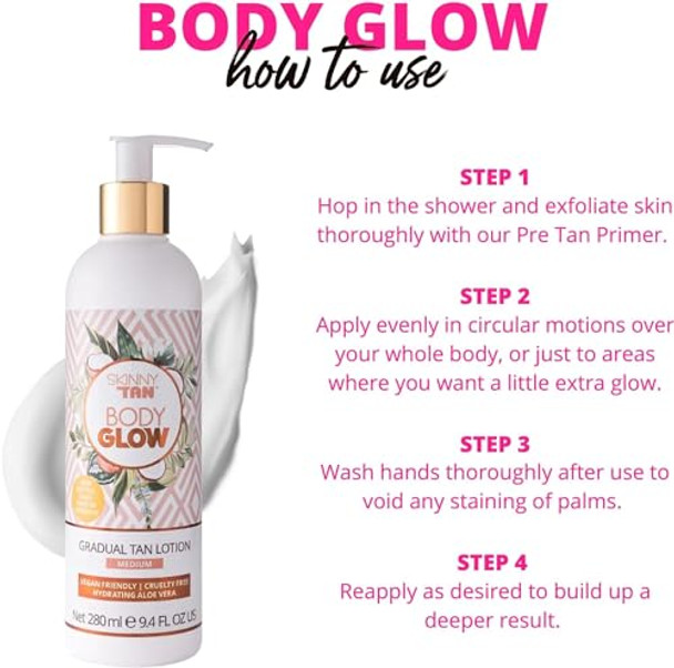 Skinny Tan Body Glow Moisturising Gradual Tan Lotion - Fake Tan Moisturiser Coconut & Vanilla Aroma 280Ml + Luxury Tanning Mitt Applicator