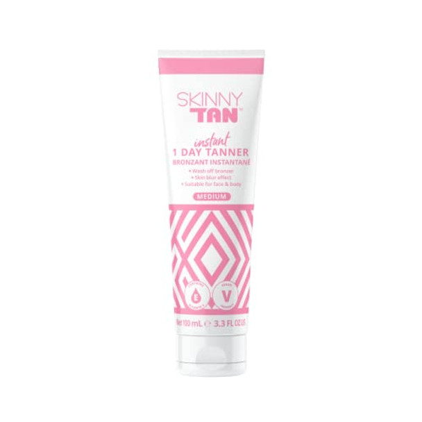Skinny Tan 1 Day Instant Tanner - Self Tanning Lotion For Face And Body - Skin-Perfecting Coverage With Delicious Scent - Easy Rinse - Medium - 3.3 Oz