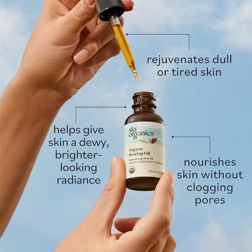 Sky Organics Rosehip Oil (1Oz) Cold-Pressed Rosehip Seed Oil Anti-Aging Face Oil Antioxidant Face Oil 100% Pure Anti-Aging Rosehip Seed Oil For Radiant Skin Hair And Acne