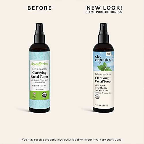 Sky Organics Blemish Control Clarifying Facial Toner For Face Usda Organic To Purify Balance & Reduce Oiliness 6 Fl. Oz