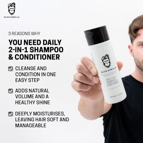 Slick Gorilla2-In-1 Daily Shampoo & Conditioner – Infused With Natural Ingredients For Healthy Fresh Hair – Cleans Conditions And Strengthens – 200Ml / 6.76 Fl Oz – Perfect All-In-One Solution Hai