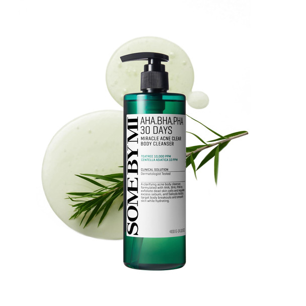Some By Mi Aha Bha Pha 30 Days Miracle Acne Clear Body Cleanser - 13.5Oz 400Ml - Daily Exfoliating Tea Tree Acne Body Wash With Salicylic Acid - Deep Cleanses Sebum And Impurities - Korean Skin Care
