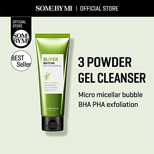 Some By Mi Super Matcha Pore Clean Cleansing Gel - 3.38Oz 100Ml - Made From Matcha Extracts For Sensitive Skin - Mild Daily Face Wash For Pore Tightening Sebum And Blackheads Care - Korean Skin Care
