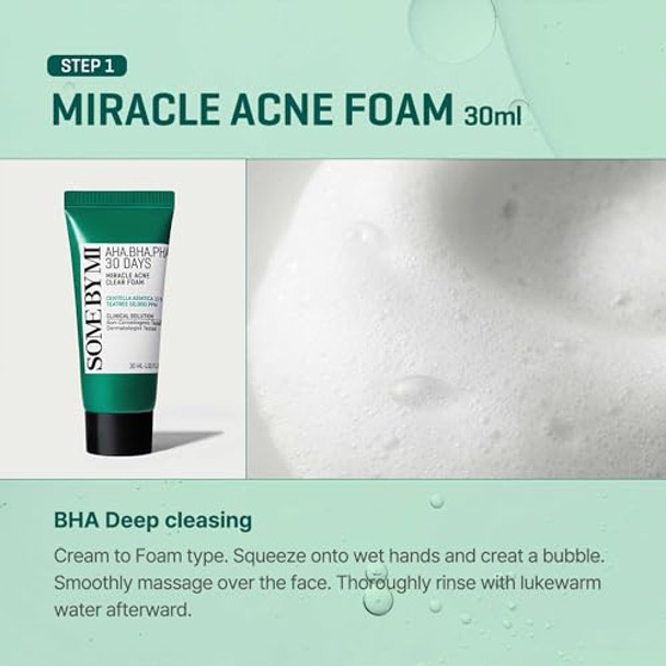 Some By Mi Aha Bha Pha 30Days Miracle Ac Sos Kit - Toner 1.01Oz Serum 0.33Oz Cream 0.7Oz Foam 1.01Oz - Mild Exfoliating Daily Skin Care Set - Skin Wastes Sebum Oiliness Care - Korean Skin Care
