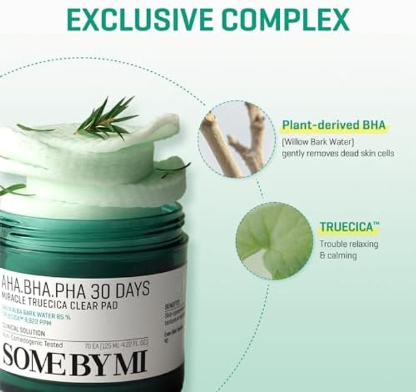 Some By Mi Aha Bha Pha 30 Days Miracle Truecica Clear Pad – 70 Pads – Korean Exfoliating Centella Face Toner Pads – Gently Clears Impurities Refines Pores & Smooths Skin Texture – Korean Skin Care