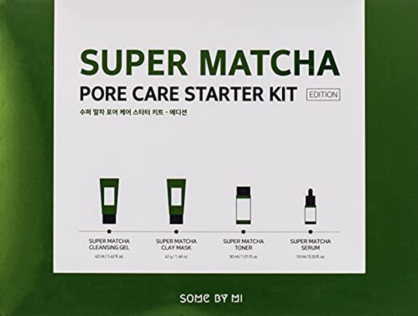Some By Mi Super Matcha Pore Care Starter Kit/Toner 1.01Oz Serum 0.33Oz Cleansing Gel 1.42Oz Clay Mask 1.48Oz / Sebum Anti-Wrinkle And Trouble Care/Facial Skin Care Set