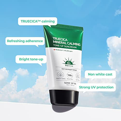 Some By Mi Truecica Mineral Calming Tone-Up Suncream / Spf50+ Pa++++ / 1.69Oz 50Ml / Brightening And Calming Effect/Mild Sun And Uv Protection Sunscreen For Sensitive Skin