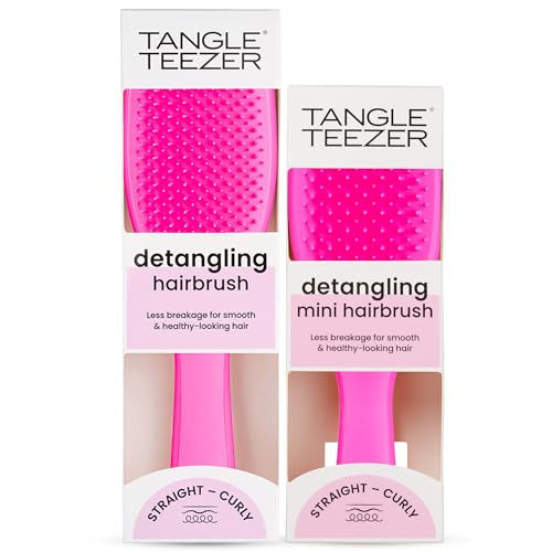 Tangle Teezer Ultimate Detangler Hairbrush Duo Eliminates Knots & Reduces Breakage For All Hair Types Regular & Travel-Size Runway Pink