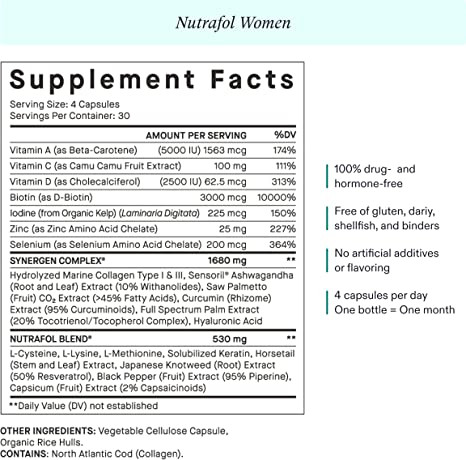 Nutrafol Women Hair Growth Supplement For Thicker Stronger Hair 4 Capsules Per Day 1 Month Supply