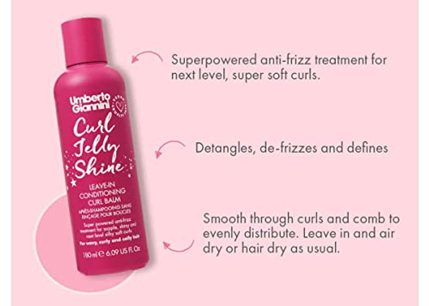 Umberto Giannini Curl Jelly Shine 6 Fl Oz - Moisturizing Leave-In Conditioner Heat Protecting Anti-Frizz Curl Defining Cream For 2A-4C Curly Wavy & Coily Hair. Vegan & Cruelty-
