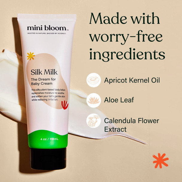 Baby Moisturizing Cream Silk Milk Organic and Hypoallergenic with Apricot Kernel Oil Aloe Leaf and Calendula Flower Extract - 4 oz.
