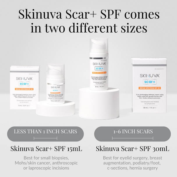 Skinuva® Next Generation Scar+ Cream - Advanced Silicone Scar Cream Matrix +SPF 30 Formulated with Growth Factors & Helps Reduce the Appearance of Scars (0.5 oz)