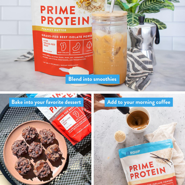 Equip Foods Prime Protein Powder | Clean Grass Fed Beef Protein Isolate | Carnivore Protein Powder | Paleo Keto Friendly | Gluten Dairy Free | 30 Servings Peanut Butter