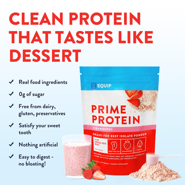 Equip Foods Prime Protein Powder | Clean Grass Fed Beef Protein Isolate | Carnivore Protein Powder | Paleo Keto Friendly | Gluten Dairy Free | Helps Build & Repair Tissue | 30 Servings Strawberry Equip Foods Prime Protein Powder | Clean Grass Fed Beef Protein Isolate | Carnivore Protein Powder | Paleo Keto Friendly | Gluten Dairy Free | Helps Build & Repair Tissue | 30 Servings Strawberry