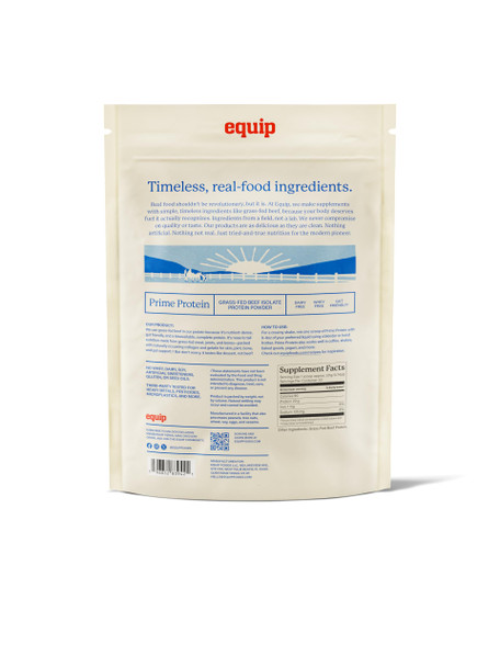 Equip Foods Prime Protein Powder | Clean Grass Fed Beef Protein Isolate | Carnivore Protein Powder | Paleo Keto Friendly | Gluten Dairy Free | Helps Build & Repair Tissue | 30 Servings Unflavored