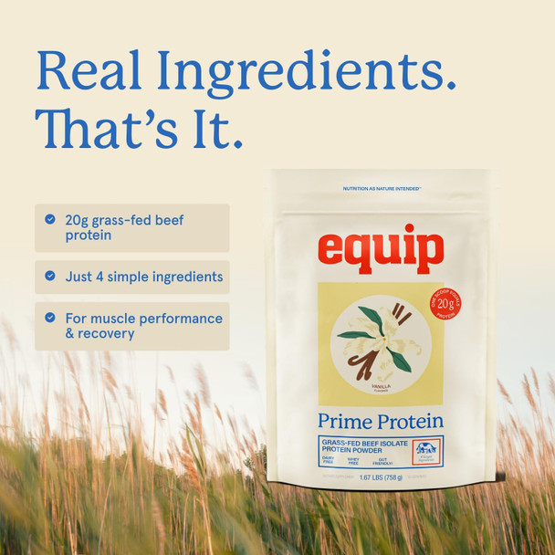 Equip Foods Prime Protein Powder  Clean Grass Fed Beef Protein Isolate  Carnivore Protein Powder  Paleo Keto Friendly  Gluten Dairy Free  Helps Build and  Repair Tissue  30 Servings Vanilla