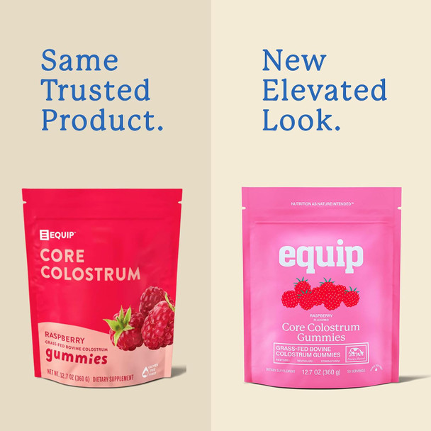Equip Foods Core Bovine Colostrum Gummies - Delicious 1g Per Seving Grass Fed Colostrum Supplement - Gut Health Immunity Recovery Hair & Skin - 60 Bovine Colostrum Gummies 30 Servings Raspberry