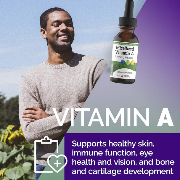 Great Lakes Nutrition Micellized Vitamin A Drops | Liquid Vitamin A Supplement for Men & Women | Premium Liquid Palmitate & Beta Carotene Drops - 1507mcg RAE - Equivalent to 5025IU per Drop | 1 Oz