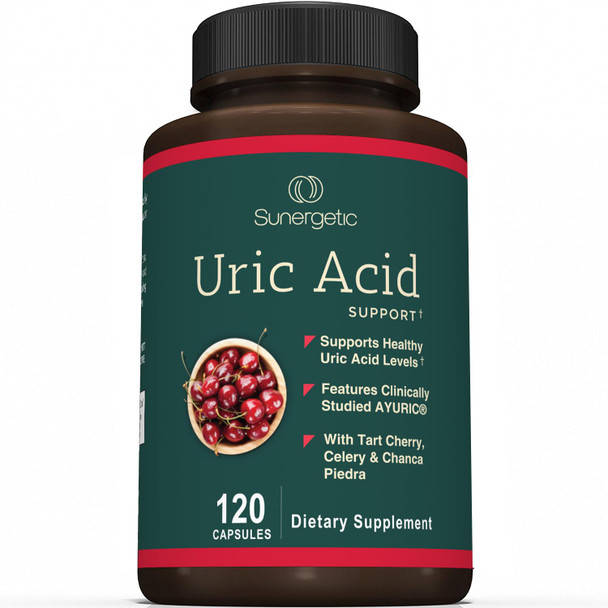 Sunergetic Premium Uric Acid Support Supplement – Uric Acid Cleanse & Kidney Support – Includes Tart Cherry Chanca Piedra Celery Extract & Turmeric - 120 Capsules
