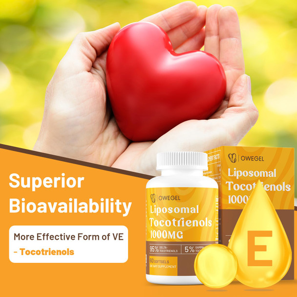 owegel Liposomal Vitamin E Tocotrienols 1000mg - High Potency Tocotrienol Supplements95% Delta & 5% Gamma Tocotrienols Capsules