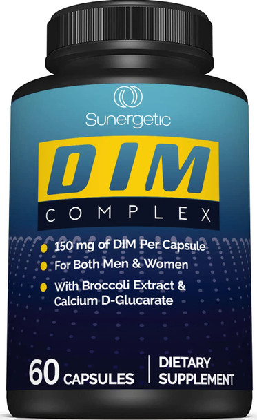 Sunergetic Premium DIM Supplement – 150mg diindolylmethane Broccoli Calcium D-Glucarate & Bioperine for Men & Women – DIM Complex for Menopause Support & Balance - 60 Capsules Sunergetic Premium DIM Supplement – 150mg diindolylmethane Broccoli Calcium D-Glucarate & Bioperine for Men & Women – DIM Complex for Menopause Support & Balance - 60 Capsules