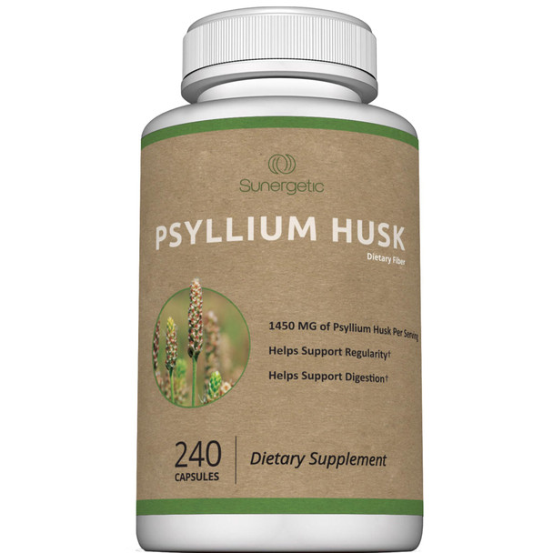 Sunergetic Premium Psyllium Husk Fiber Supplement 1450mg 240 Capsules Sunergetic Premium Psyllium Husk Fiber Supplement 1450mg 240 Capsules
