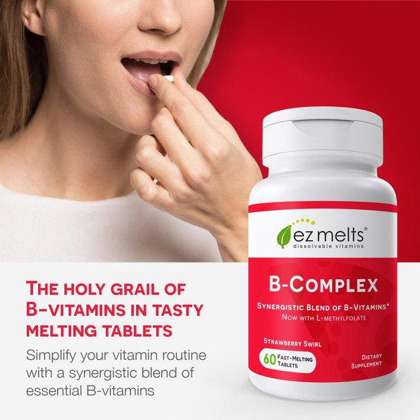 EZ Melts Dissolvable Vitamin B-Complex with Methyl B12 and Methyl Folate Sugar-Free 2-Month Supply