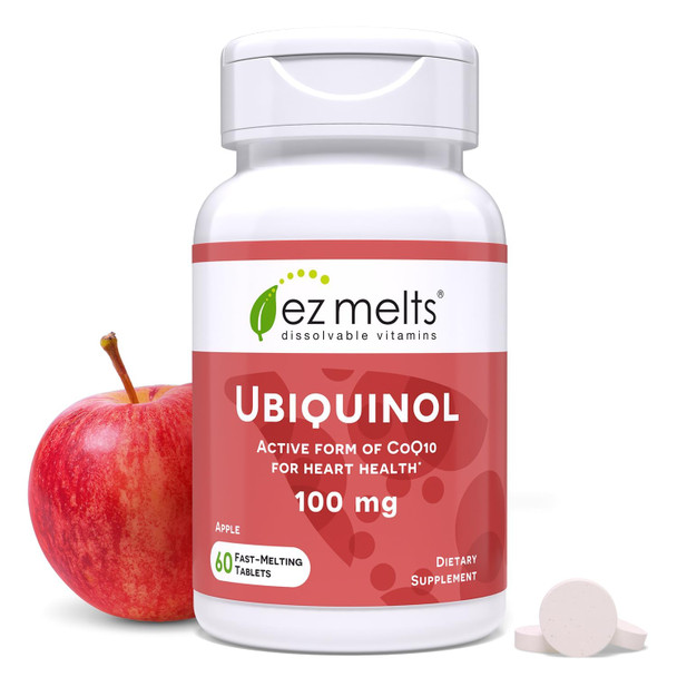 EZ Melts Dissolvable Ubiquinol 100mg, Active Form of CoQ10 Heart Health Supplements for Men & Women Sugar-Free 2-Month Supply