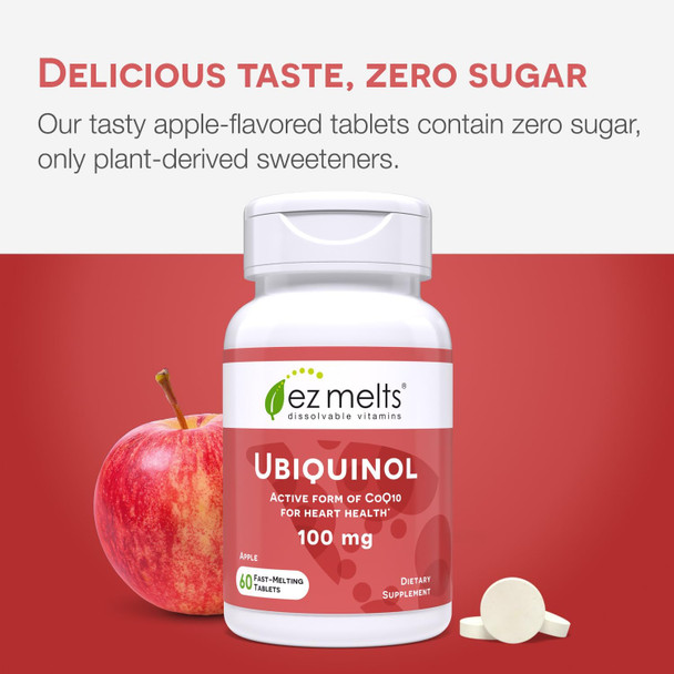 EZ Melts Dissolvable Ubiquinol 100mg, Active Form of CoQ10 Heart Health Supplements for Men & Women Sugar-Free 2-Month Supply