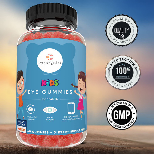 Sunergetic Premium Eye Support Gummies for Kids - Lutein with Zeaxanthin Supports Overall Eye Health Vision & Macular Health - Lutein & Zeaxanthin Gummies with Lutemax 2020-60 Gummies