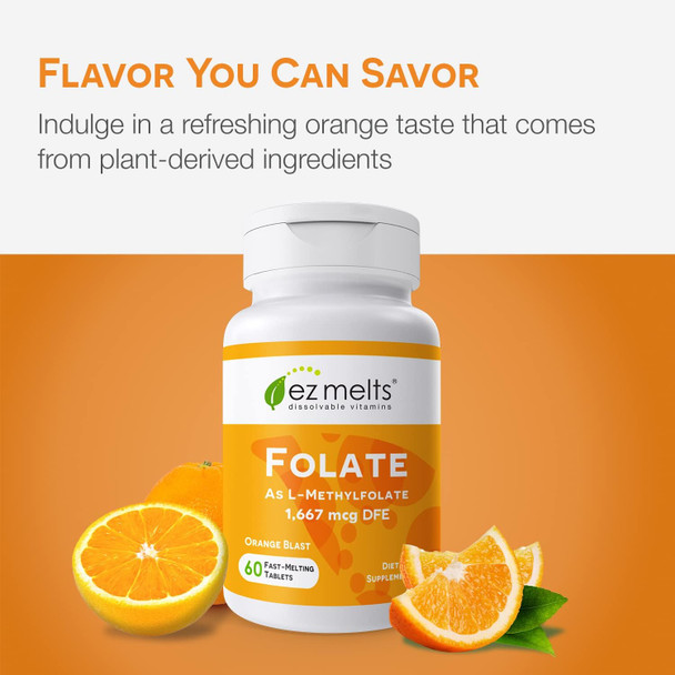 EZ Melts Dissolvable Folate 1667 mcg L-Methylfolate Sugar-Free 2-Month Supply