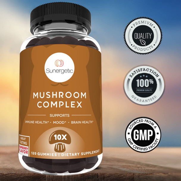 Sunergetic Premium Mushroom Gummies Supplement -for Immune Health Brain Mood & Stress Support - Mushroom Blend with Lions Mane Chaga Extract Reishi Turkey Tail Cordyceps (120 Gummies) Sunergetic Premium Mushroom Gummies Supplement -for Immune Health Brain Mood & Stress Support - Mushroom Blend with Lions Mane Chaga Extract Reishi Turkey Tail Cordyceps (120 Gummies)