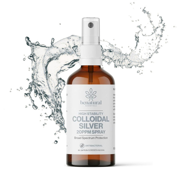 Benatural Essentials Colloidal Silver 100Ml Spray Bottle | Premium Quality 20PPM Silver | High PH | Manufactured in The UK | New Packaging