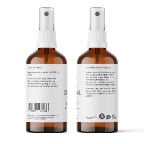 Benatural Essentials Colloidal Silver 100Ml Spray Bottle | Premium Quality 20PPM Silver | High PH | Manufactured in The UK | New Packaging
