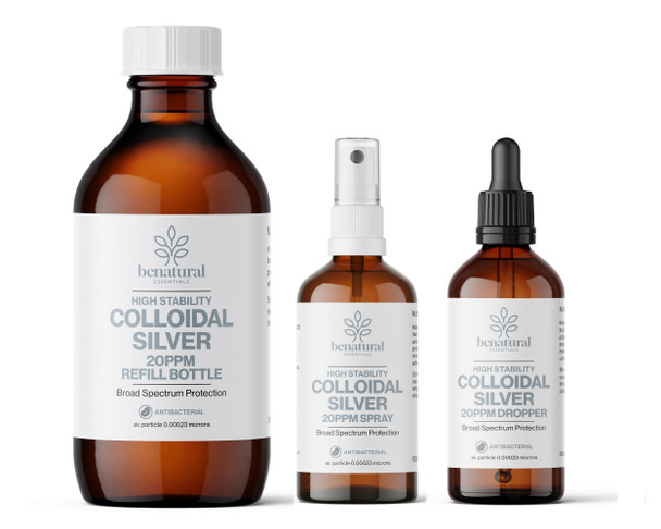Benatural Essentials Colloidal Silver 300ml Bottle | Premium Quality 20PPM Silver | High PH | Manufactured in The UK | New Packaging