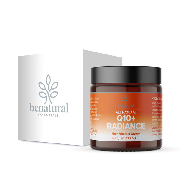 Benatural Essentials Q10+ Radiance Multivitamin Cream – CoQ10 Vitamin C B3 B5 E & Hyaluronic Acid Daily Moisturiser | Natural Botanical | Vegan | 60g | Made in UK