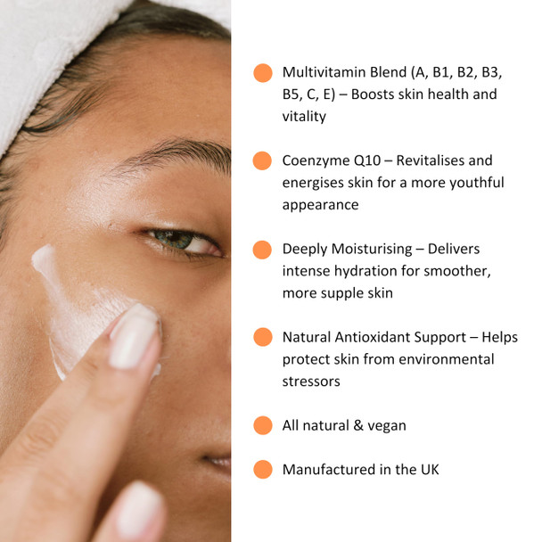Benatural Essentials Q10+ Radiance Multivitamin Cream – CoQ10 Vitamin C B3 B5 E & Hyaluronic Acid Daily Moisturiser | Natural Botanical | Vegan | 60g | Made in UK