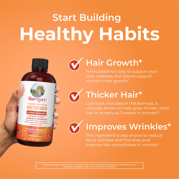MaryRuth's Liquid Multivitamin + Hair Growth  Biotin 10000mcg  Lustriva Hair Growth Supplement  Clinically Tested in Women for Thicker Hair and  Facial Wrinkles  Skin Care  Ages 18+  15.22 Fl Oz