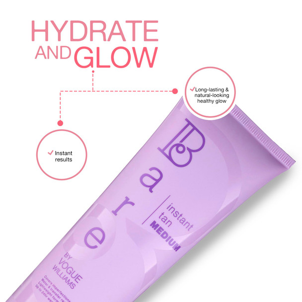 Bare by Vogue Instant Tan - Medium 150ml Wash-Off Formula for Streak-Free Natural-Looking Glow - Infused with Super Peptides for Plump Smooth & Firm Skin