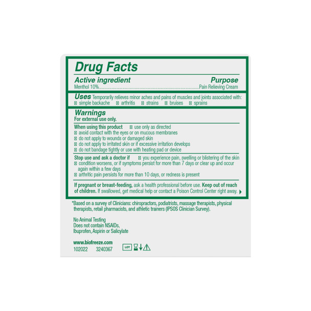 Biofreeze Pain Relief Cream for Knee Neck Hip Joint Shoulder & Simple Backache Arthritis Pain Reliever Sore Muscle Relief Cooling Menthol Pain Cream 3 Oz