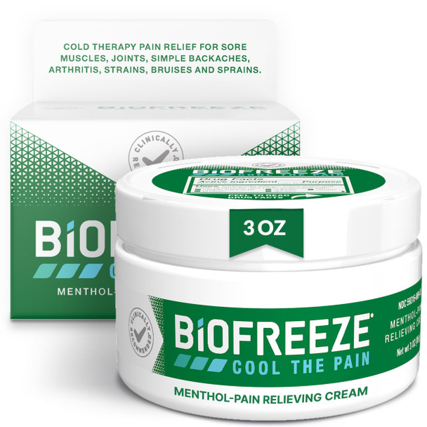 Biofreeze Pain Relief Cream for Knee Neck Hip Joint Shoulder & Simple Backache Arthritis Pain Reliever Sore Muscle Relief Cooling Menthol Pain Cream 3 Oz